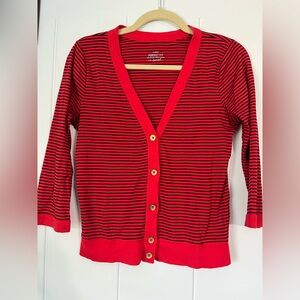 J. Crew Vibrant Red and Navy Blue Striped Cardigan